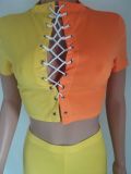 Color Block Lace-Up Top Fashion Sports And Leisure Suit