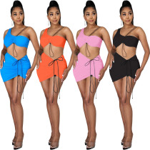 One-Shoulder Drawstring Sexy Two-Piece Female Skirt