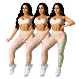 Mermaid Print Slim-Fit Butt-Lifting Sports Two-Piece Suit