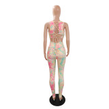 Mermaid Print Slim-Fit Butt-Lifting Sports Two-Piece Suit
