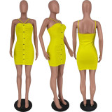 Fashion Solid Color Suspender Halter Dress