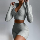 Tight-Fitting Solid Color Long-Sleeved Leisure Yoga Sports Suit