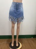Personalized Casual Fringed Denim Skirt