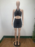 Pure Color Sleeveless Halter Neck Pleated Sports Two Short Skirts