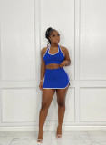 Pure Color Sleeveless Halter Neck Pleated Sports Two Short Skirts