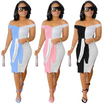 Fashion Small Pit Strip Strap Color Matching Dress