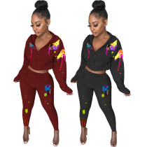 Inkjet Printing Hooded Loose Sports Casual Suit