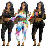 Fashion Casual Long-Sleeved Graffiti Printed Sports Two-Piece Suit