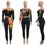 Fashion Casual Long-Sleeved Graffiti Printed Sports Two-Piece Suit
