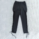 Solid Color Strappy Sexy Hollow Slim-Leg Pants