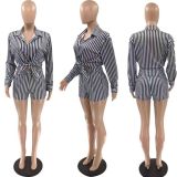 Fashion Sexy Cardigan Loose Striped Shirt Long Sleeve Suit