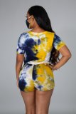 Sexy Fashion Digital Printing Short-Sleeved V-Neck Jumpsuit