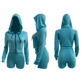 Pure Color Sweatshirt Sports And Leisure Hooded Two-Piece Suit