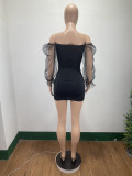 Sexy Solid Color Stitching Dress Nightclub Skirt