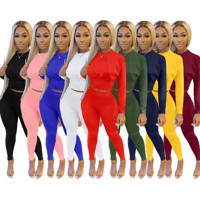 Pure Color Sports Waist Waist Fashion Casual Two-Piece Suit