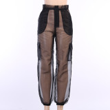 Sexy Mesh Perspective Trendy Front Line Loose Trousers
