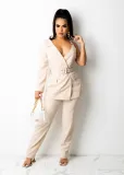Casual One-Sided Sleeve Chain Belt Two-Piece Suit