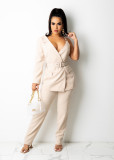 Casual One-Sided Sleeve Chain Belt Two-Piece Suit