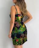 V-Neck Printed Lace-Up Wrap Sexy Dress