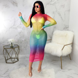 Fashion Nightclub Super Stretch Prismatic Net Printing Dress