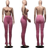 Pure Color Casual Mid-Waist Buttocks Slimming Pants