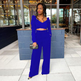Sexy Solid Color Pocket Pleated Waist Two-Piece Suit