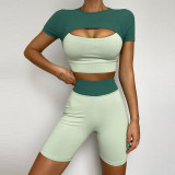 Contrasting Color Short-Sleeved T-shirt High-Waisted Skinny Suit