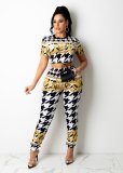 Golden Print Short-Sleeved Trousers Two-Piece Suit