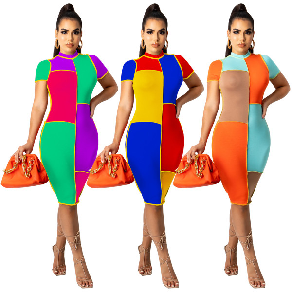 Contrasting Color Stitching Fashion Sexy Dress