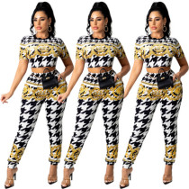 Golden Print Short-Sleeved Trousers Two-Piece Suit
