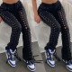 Trendy Eyelet Drawstring Pierced Trousers