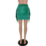 Fashion Solid Color Fringed Skirt