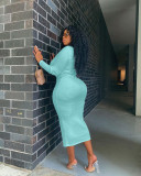 Sexy Solid Color V-neck Long Sleeve Dress