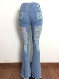 Frayed Slim Sexy Flared Jeans