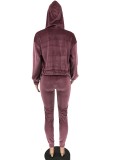 Sexy Solid Color Hooded Wrap Chest Elastic Three-Piece Suit
