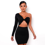 One Shoulder Hollow Twisted Navel Open Back Dress