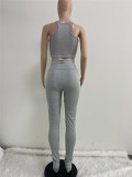Solid Color Ribbed Sleeveless High Waist Stacking Two-Piece Suit