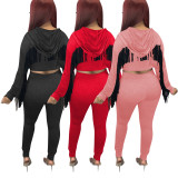 Cotton Hooded Sports Suit With Tassels And Wings On The Back