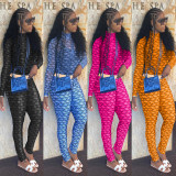 Sexy Slim-fit Stand-up Collar Printed Two-Piece Suit