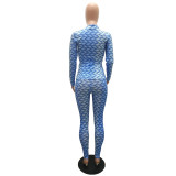 Sexy Slim-fit Stand-up Collar Printed Two-Piece Suit