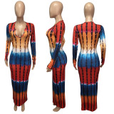 Tie-Dye Thread Print Slim Sexy Dress