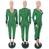 Sexy Printed V-neck Check Embroidered Jumpsuit