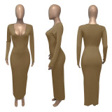 Solid Color Deep V-neck Slim Sexy Dress