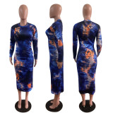 Fashion Tie-Dye Printed Casual Long-Sleeved Dress