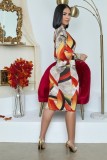 Autumn New Fashion Tie-Dye Printed Hollow Sexy Long-Sleeved Dress