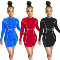 Autumn Sports And Leisure Solid Color Zipper Long-Sleeved Dress