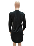 V-neck Single-Breasted Slim Long-Sleeved Dress