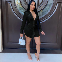 V-neck Single-Breasted Slim Long-Sleeved Dress