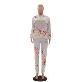 Fashion Hooded Positioning Printed Sweater And Trousers Suit