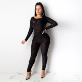Sexy Hollow Mesh See-Through Strapless Slim-Fit Jumpsuit